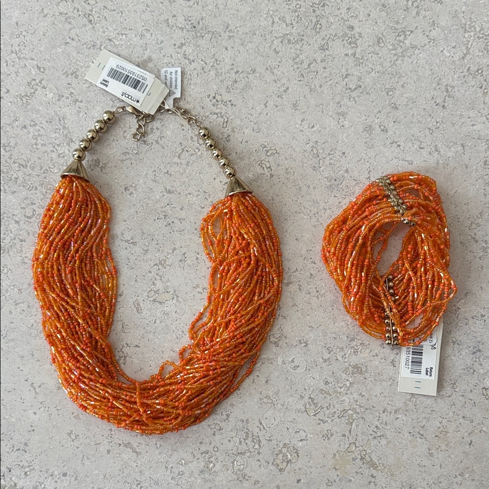Macy's Orange Multi-Strand Beaded Necklace and Bracelet Set